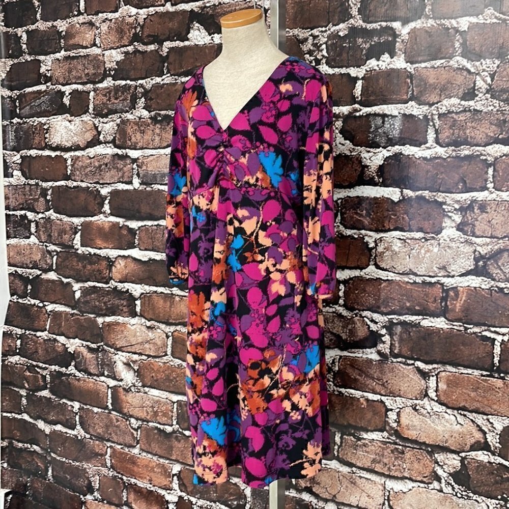 ALFANI Dress V-Neck Midi Floral Pink Orange Size Large L - Picture 6 of 16